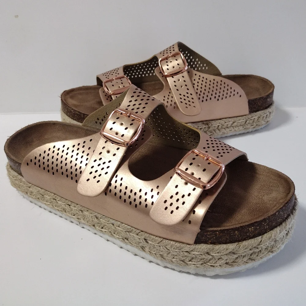 Pierre Dumas Double Strap Adjustable Platform Espadrilles Slide Sandals Size 10